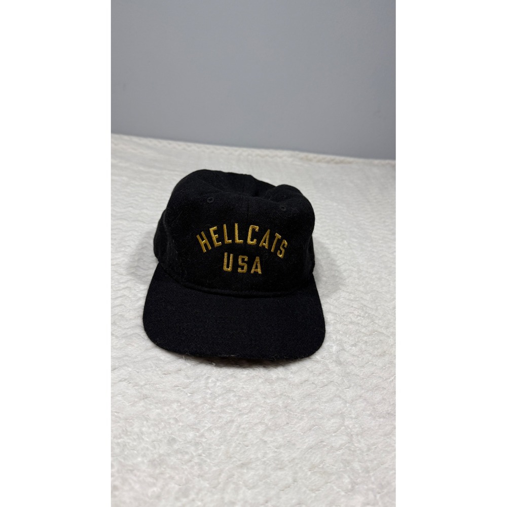 Hellcats USA Black Wool Blend Embroidered Baseball Cap Adjustable Strap Back Hat